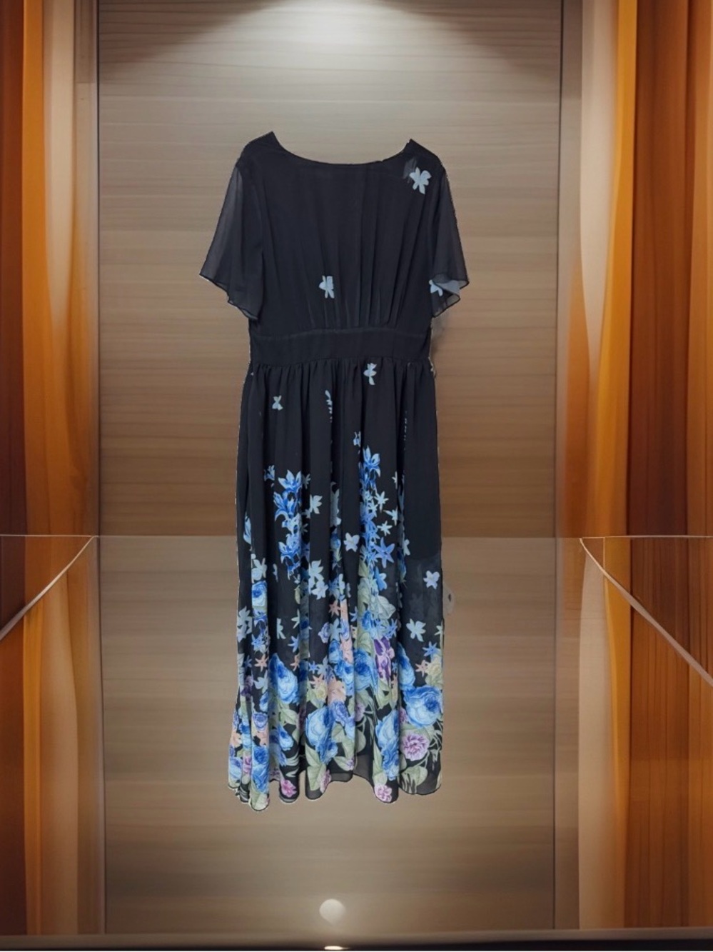 Fly Curvy Blue light blue Floral Midi Dress with Blue and Pink Blooms large